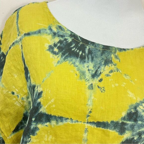 Bella Umbra Tie Dye Linen Top Yellow Blue L - Picture 2 of 7